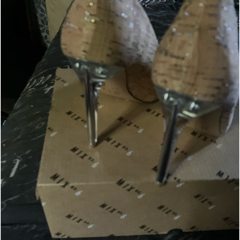 Mix 6 Silver Natural Multi Forest Cork clear heels Stiletto brand new in box - Picture 2 of 4